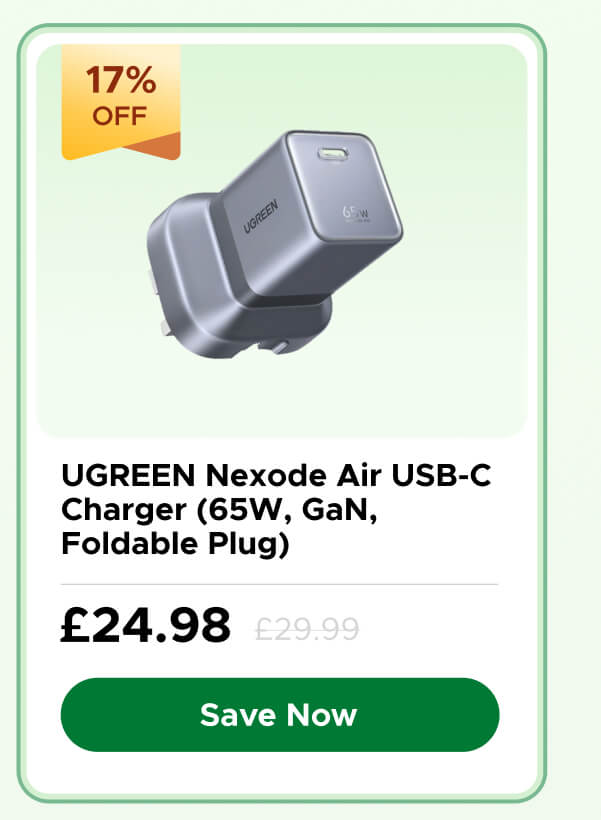  UGREEN Nexode Air USB-C Charger (65W, GaN, Foldable Plug)