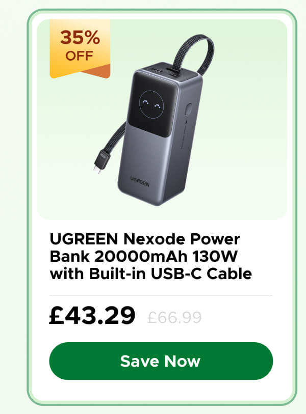 UGREEN Nexode Power Bank 20000mAh 130W with Built-in USB-C Cable