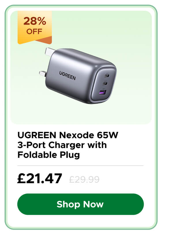 UGREEN Nexode 65W 3-Port Charger with Foldable Plug