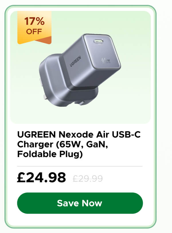 UGREEN Nexode Air USB-C Charger (65W, GaN, Foldable Plug)