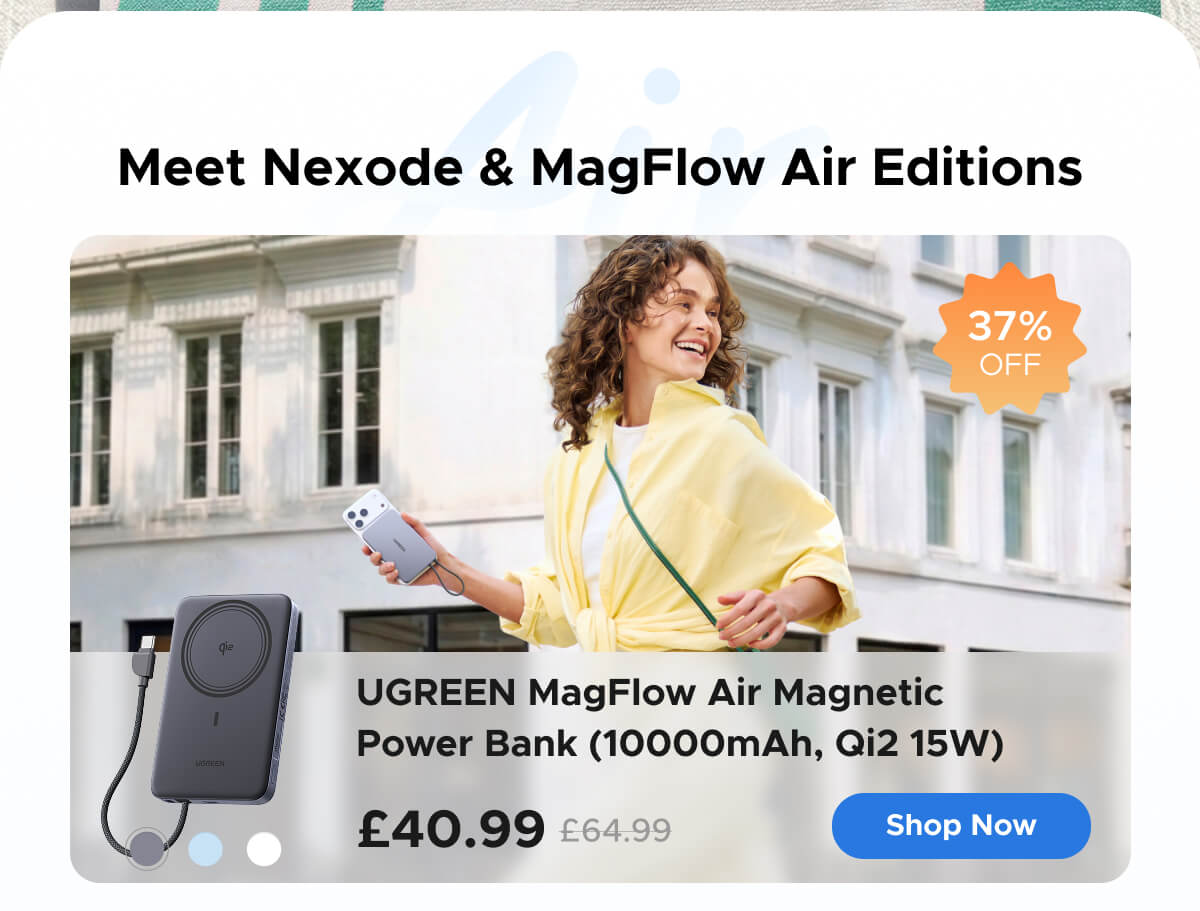 UGREEN MagFlow Air Magnetic Power Bank (10000mAh, Qi2 15W)