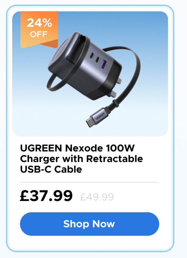 UGREEN Nexode 100W Charger with Retractable USB-C Cable