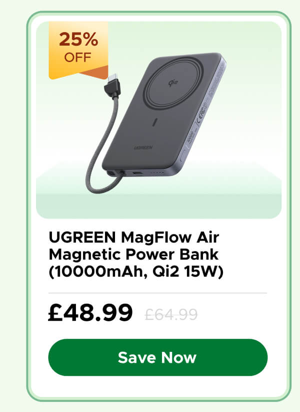 UGREEN MagFlow Air Magnetic Power Bank (10000mAh, Qi2 15W)
