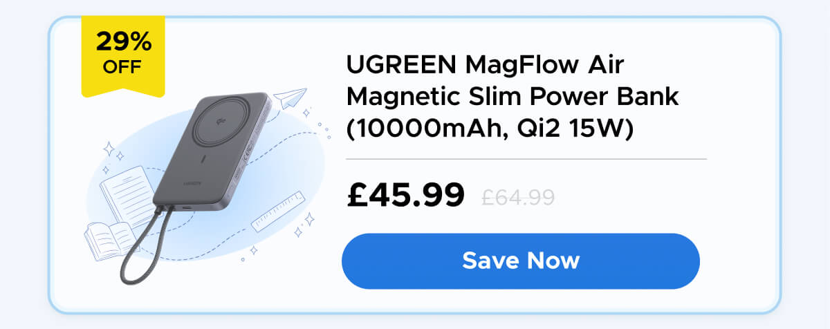 UGREEN MagFlow Air Magnetic Slim Power Bank (10000mAh, Qi2 15W)