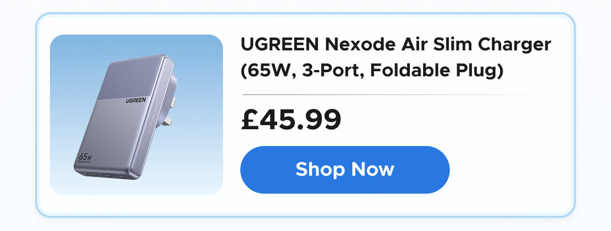 UGREEN Nexode Air Slim Charger (65W, 3-Port, Foldable Plug)