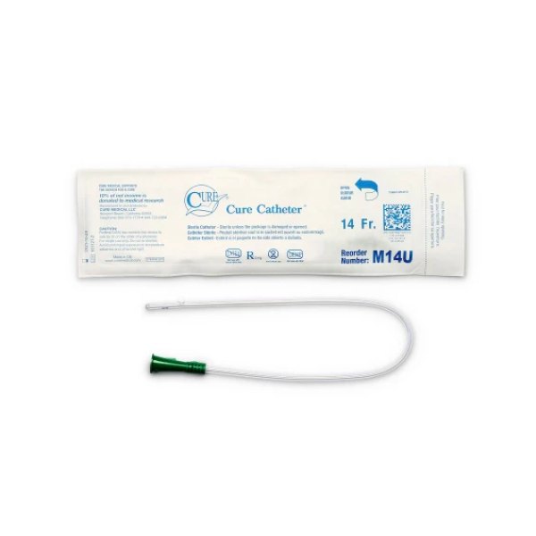 Cure Pocket male straight intermittent catheter, 14 Fr 16″