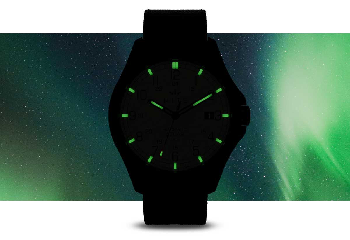 Watch showing tritium Illumination