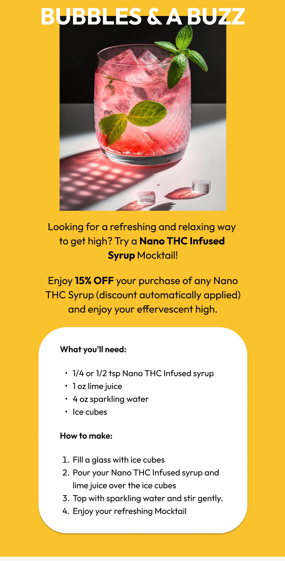 Bubbles & a Buzz - Nano THC Infused Syrup Mocktail