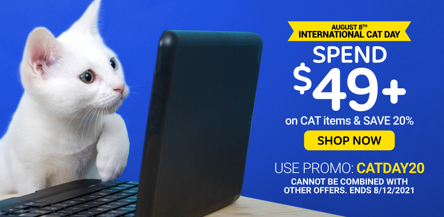 Use code CATDAY20 to save 20% on cat items $49+
