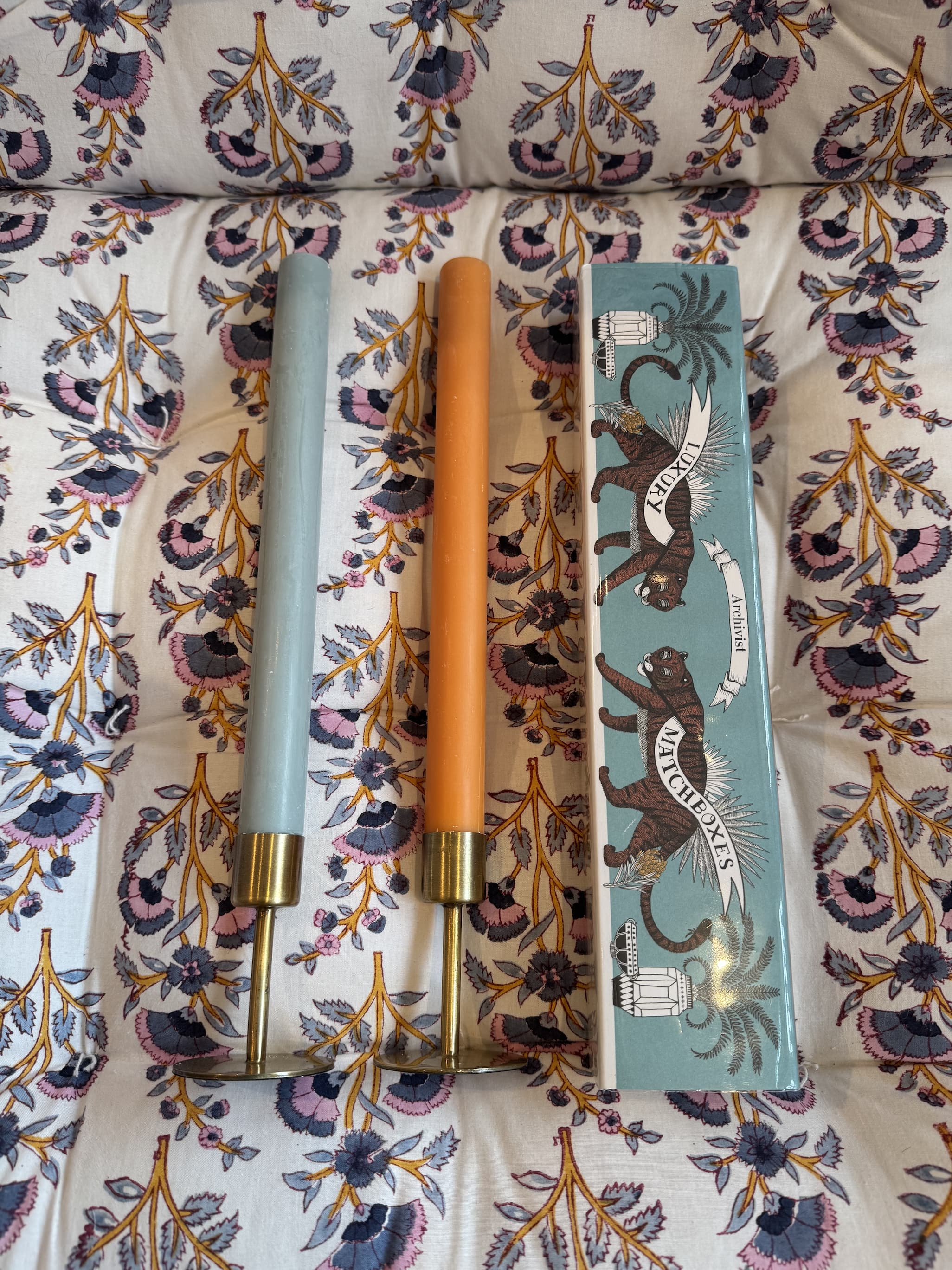 Dinner Candles in Opaline & Saffron and Extra Long Tiger Matches