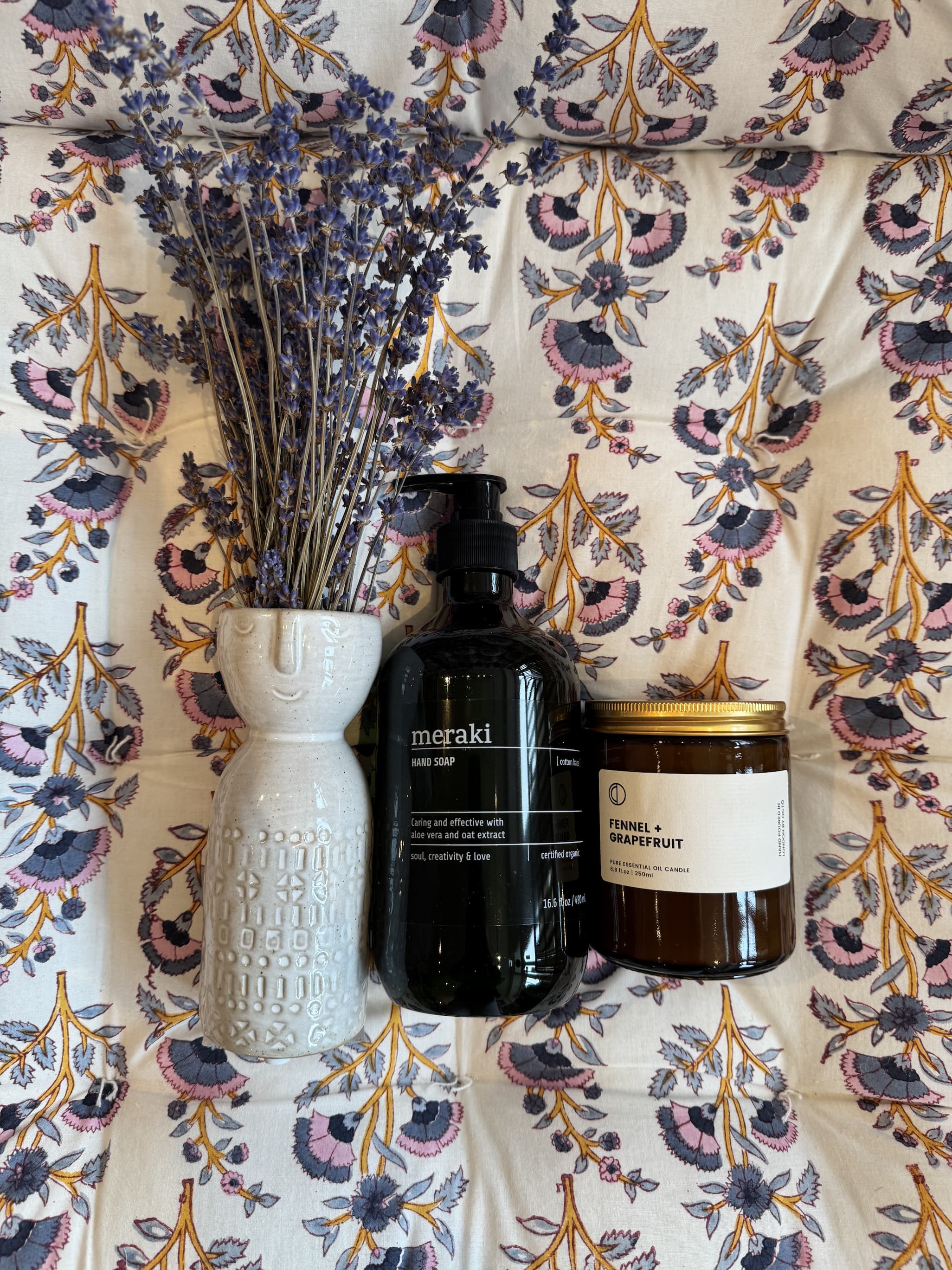 Happy Vase, Meraki Hand Soap and OCTO Fennel and Grapefruit natural scented candle