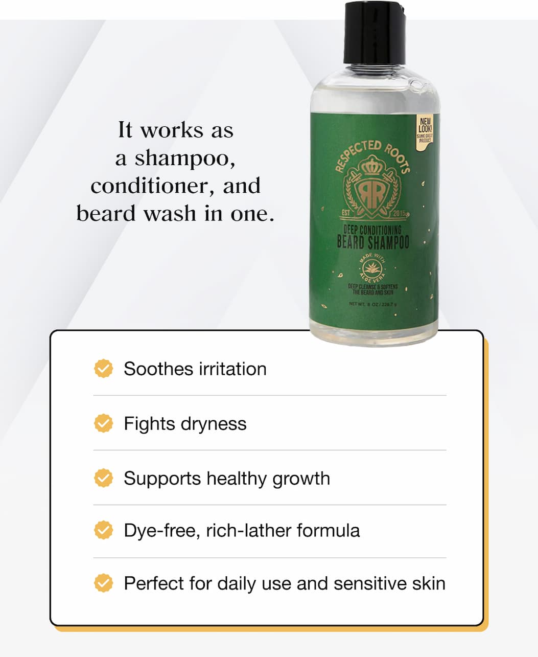 It works as a shampoo, conditioner, and beard wash in one.