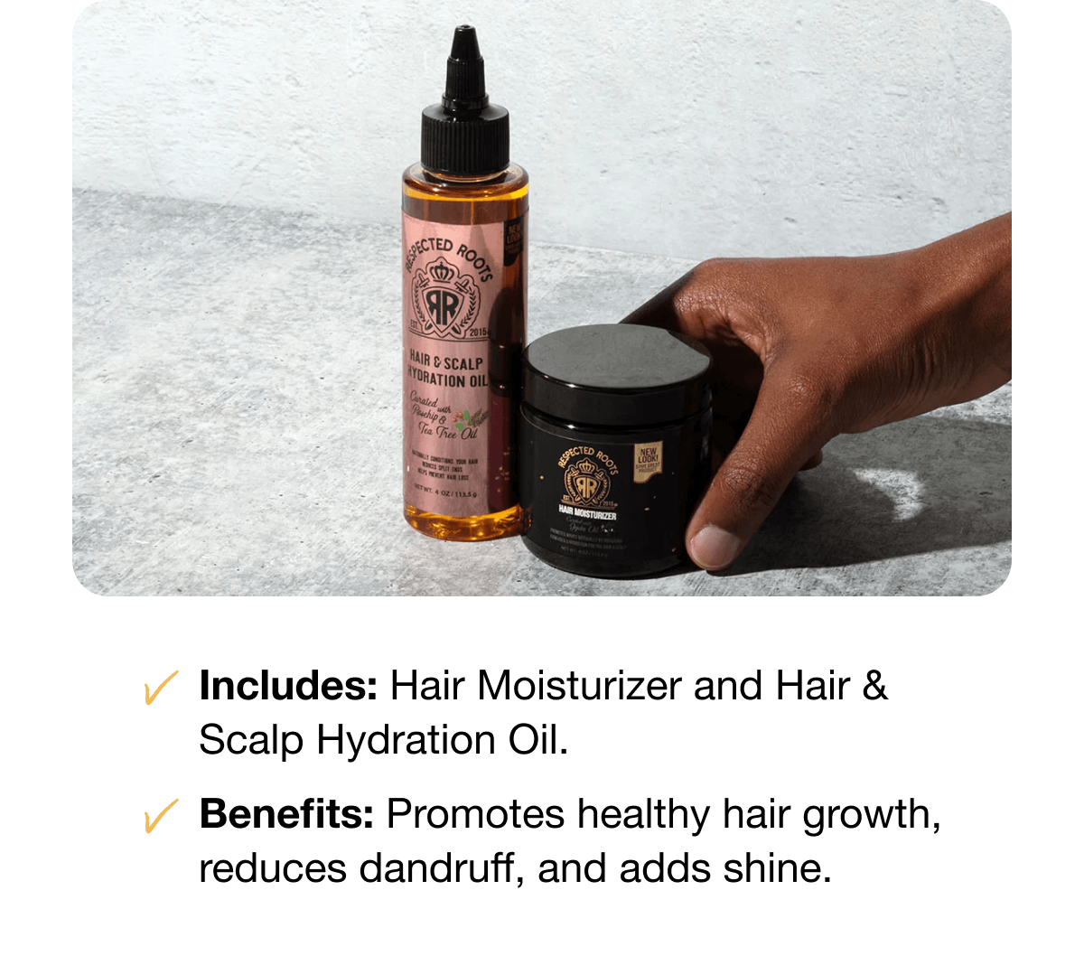 Includes: Hair Moisturizer and Hair & Scalp Hydration Oil. | Benefits: Promotes healthy hair growth, reduces dandruff, and adds shine.