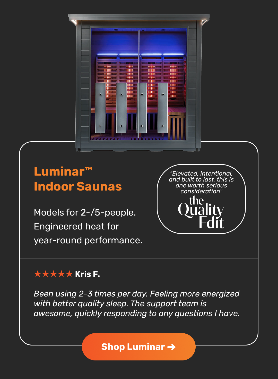 Luminar Indoor Sauna