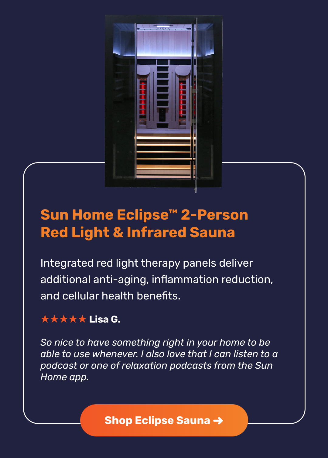 Sun Home Eclipse™ 2-Person Red Light & Infrared Sauna