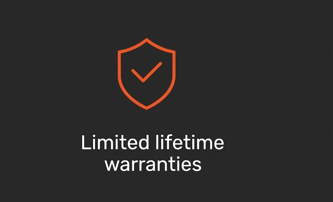 Shield icon with checkmark and text "Limited lifetime warranties".