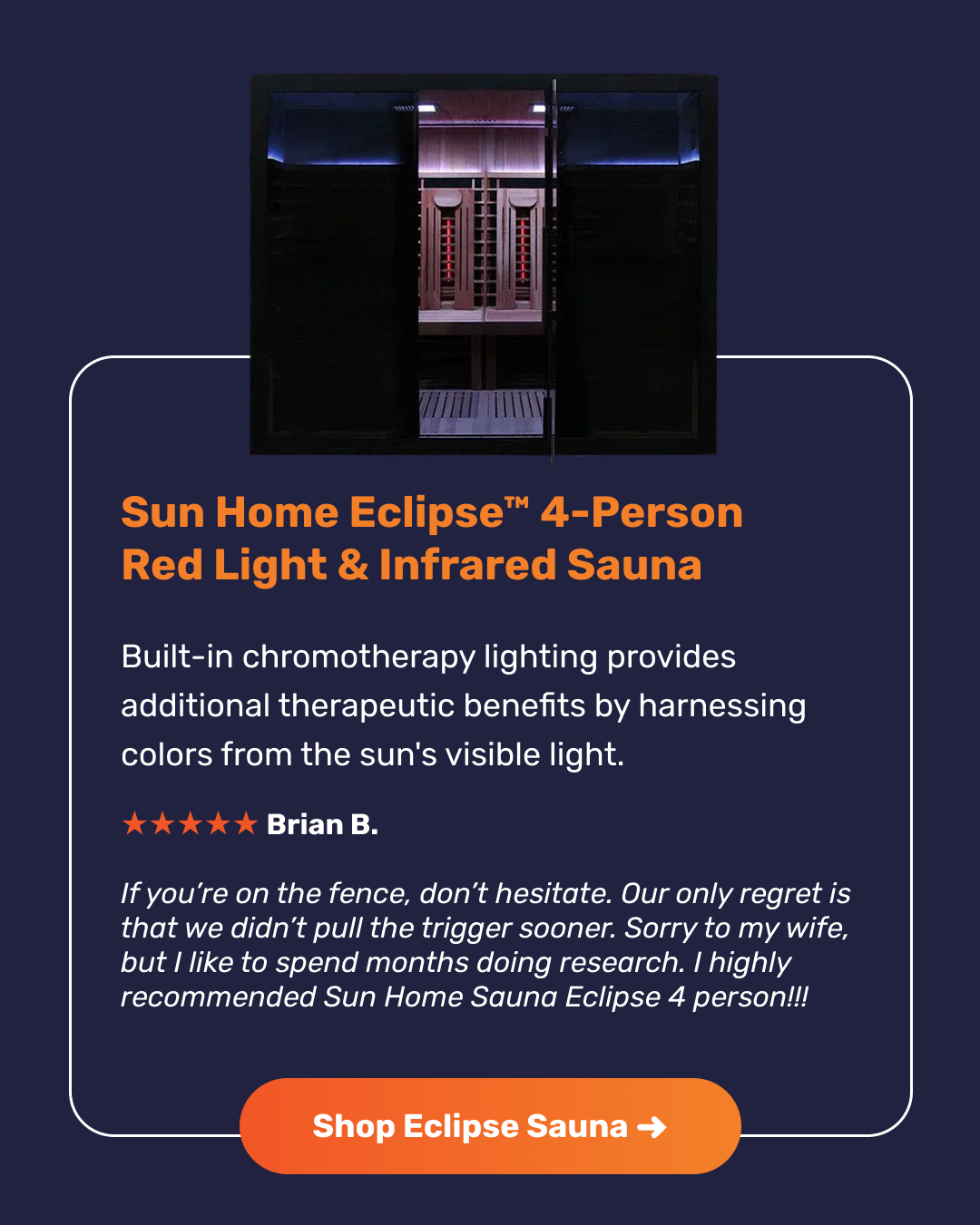 Sun Home Eclipse™ 4-Person Red Light & Infrared Sauna