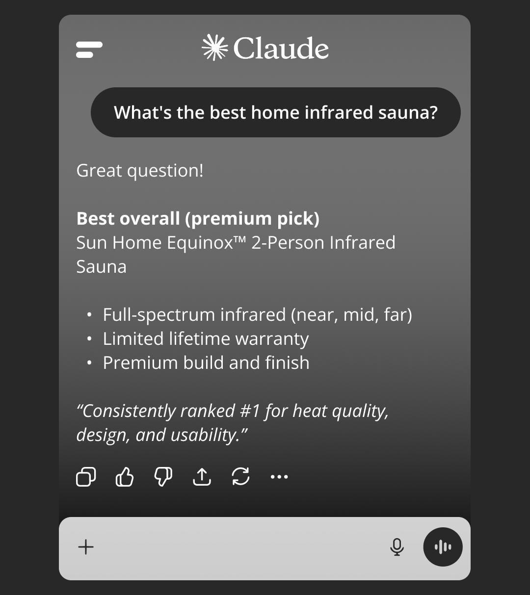 Claude: What's the best home infrared sauna?