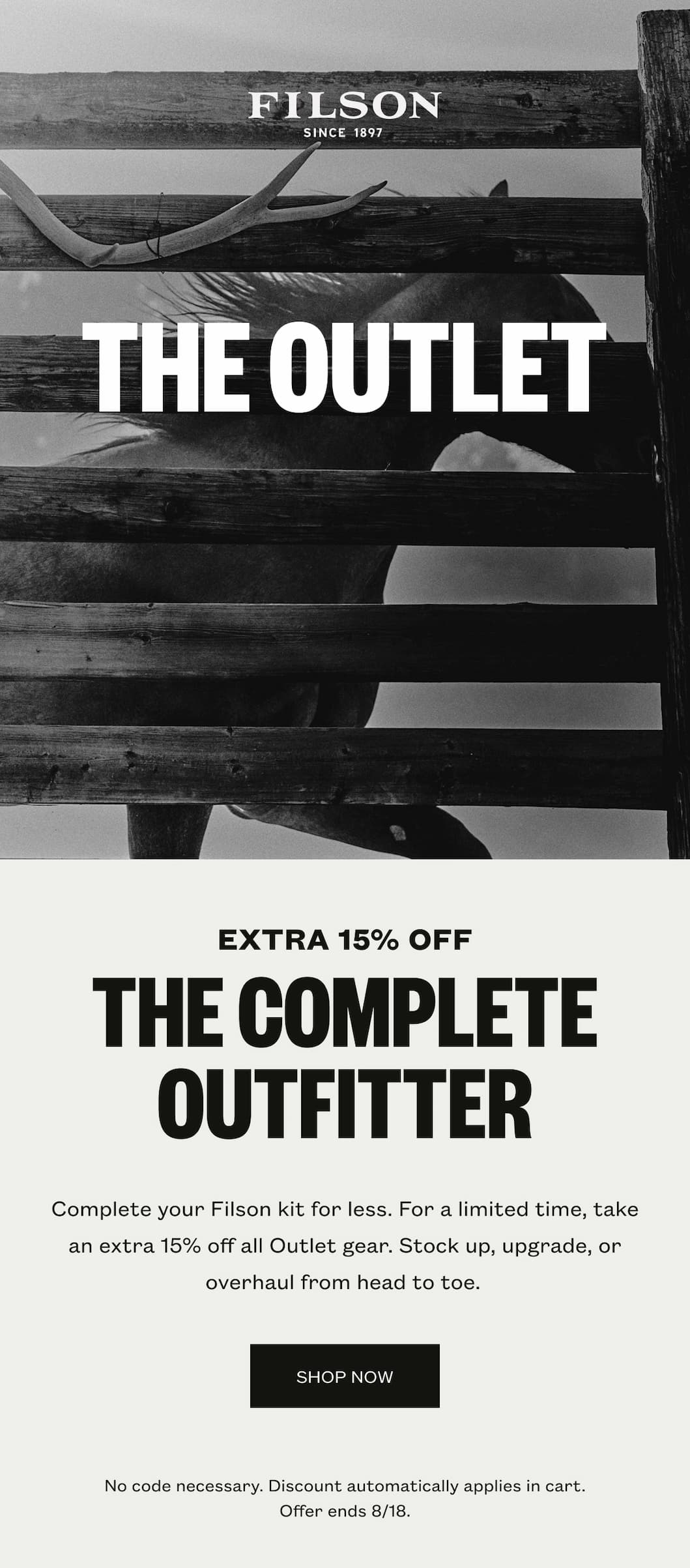 Take an extra 15% off the Outlet - The Complete Outfitter