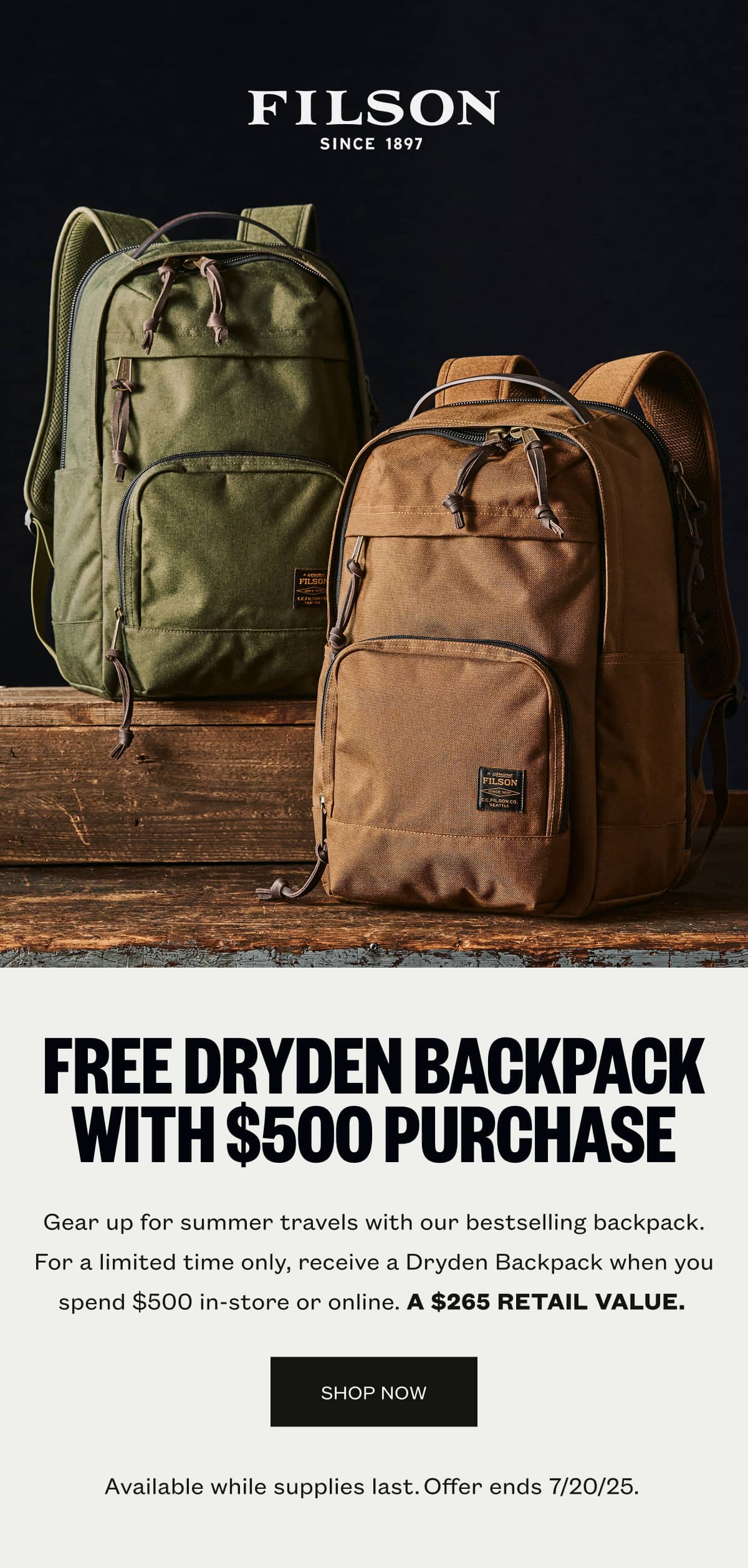 Free Dryden Backpack with Purchase