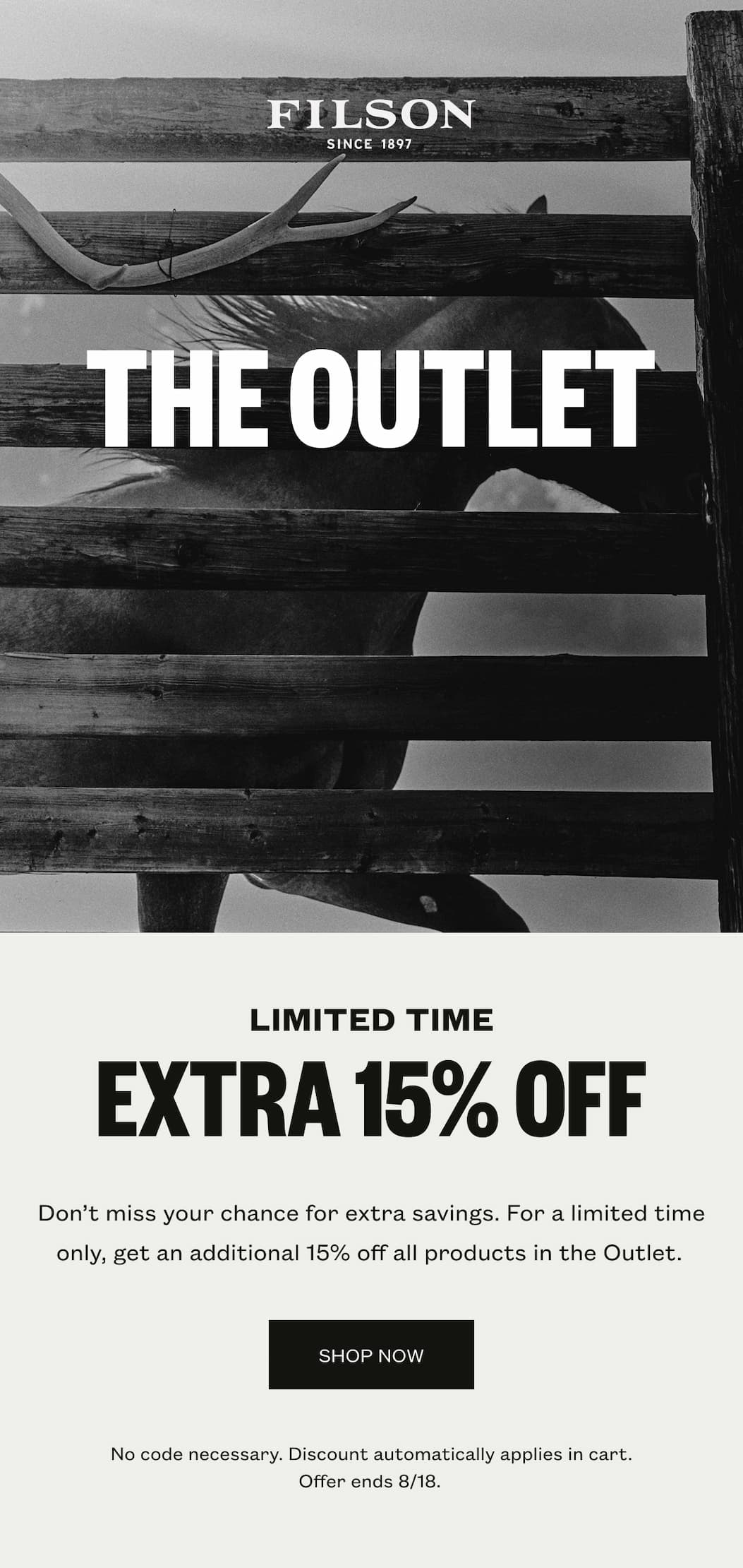 Take an extra 15% off the Outlet 