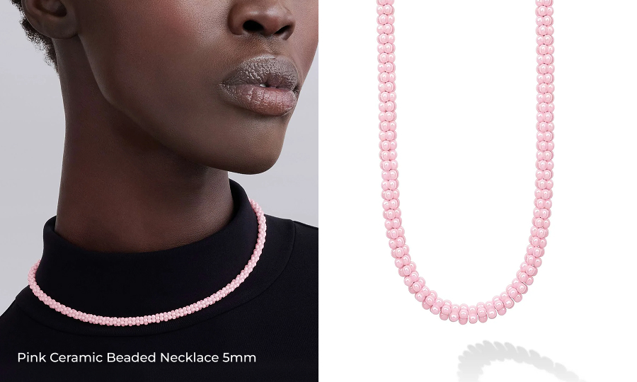 Pink Ceramic Beaded Necklace 5mm