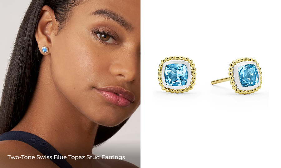 Two-Tone Swiss Blue Topaz Stud Earrings