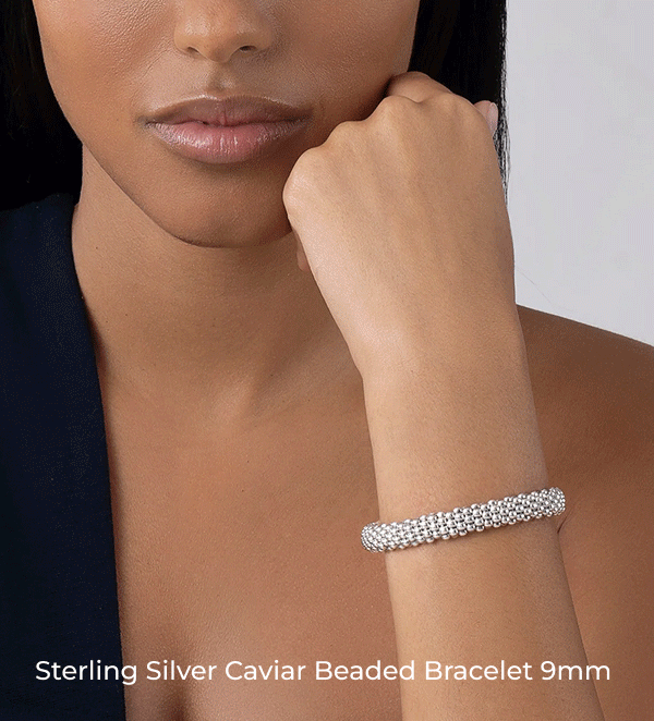 Sterling Silver Caviar Beaded Bracelet | 9mm