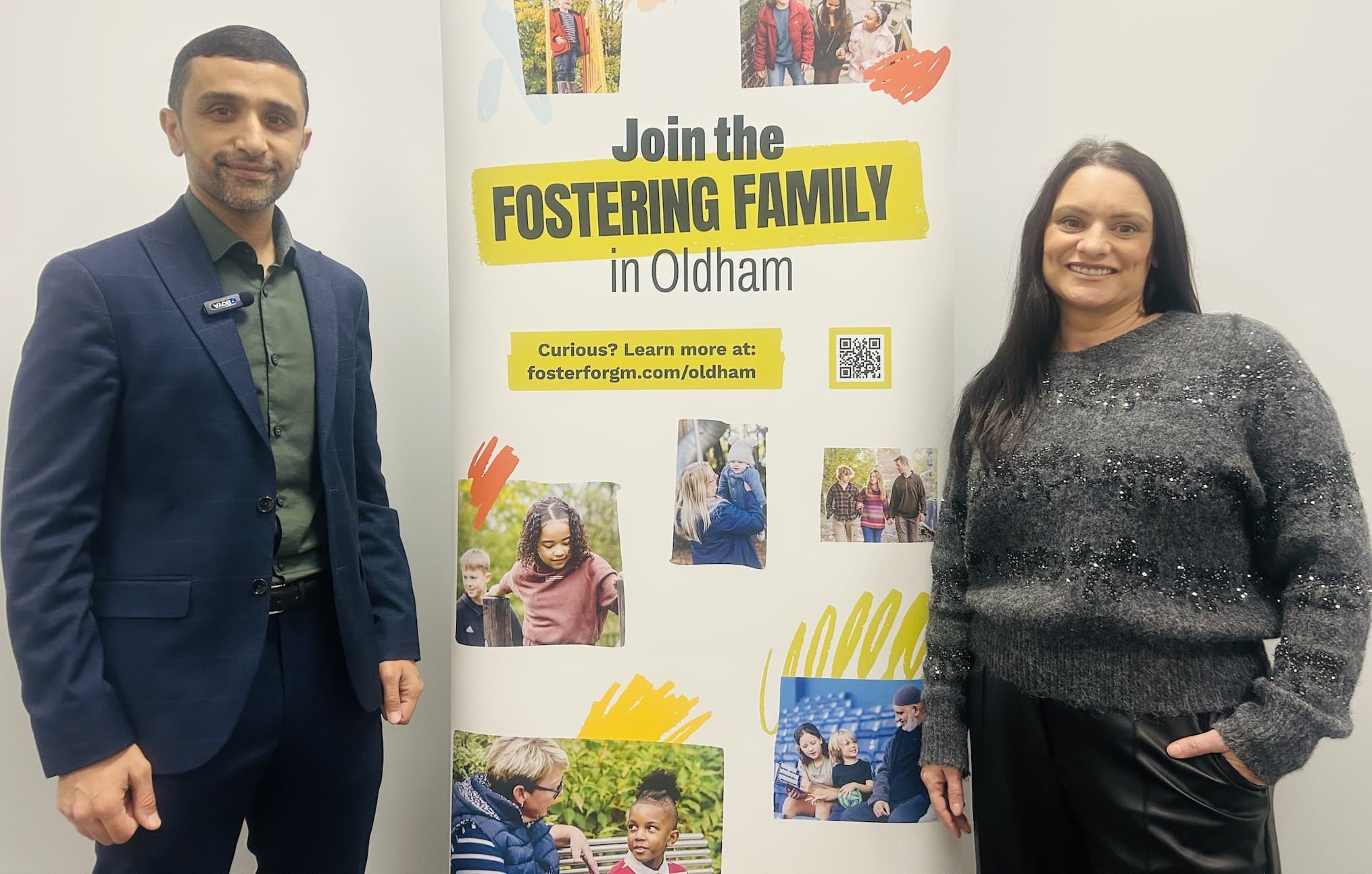 Cllr Shaid Mushtaq, Cabinet Member for Children and Young People, with Oldham's first Stepping Forward foster carer Jo