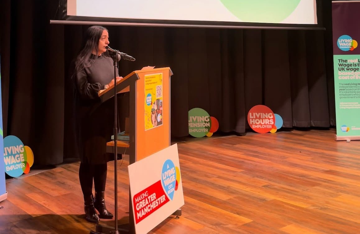 Leader of the Council, Cllr Arooj Shah, speaking at the Living Wage event 