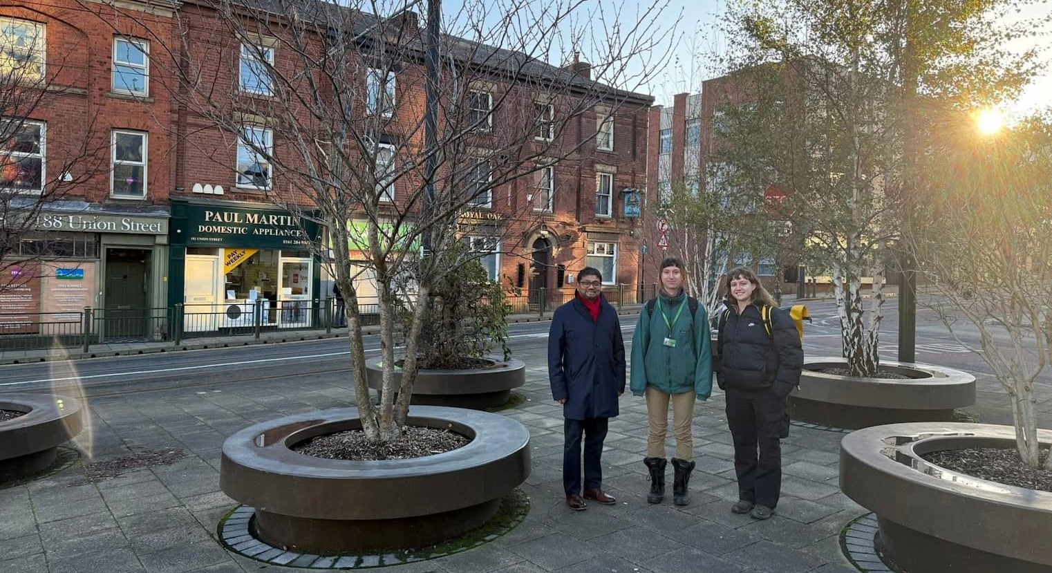 Cllr Abdul Jabbar, Cabinet Member for Finance, Corporate Services and Sustainability, recently met with staff from Groundwork to see the new green spaces across the town centre 