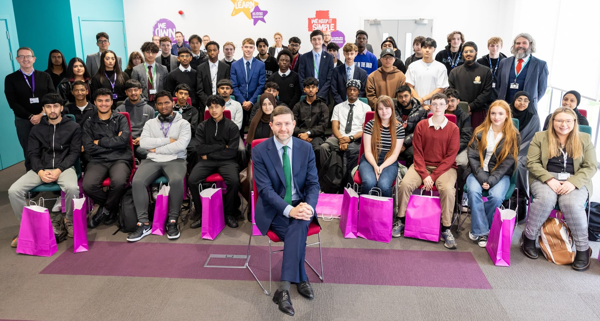 Jim McMahon, MP for Oldham West, Chadderton and Royton, pictured with the 50 MEGA Hub Scholarship students.