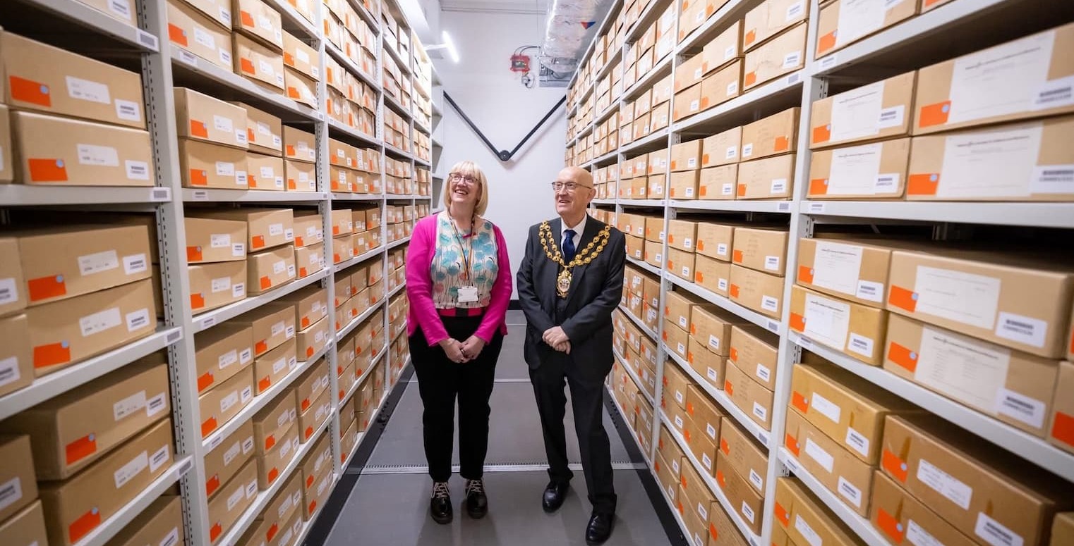 The Mayor of Oldham Cllr Eddie Moores in the new archives centre 