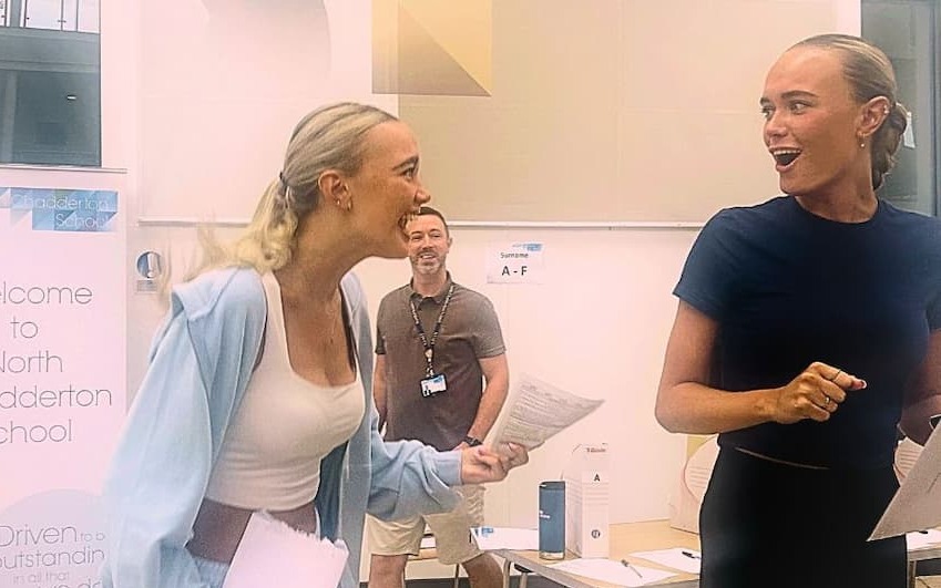 Twins Francesca and Danielle Hulme look delighted as they get their A-Level results