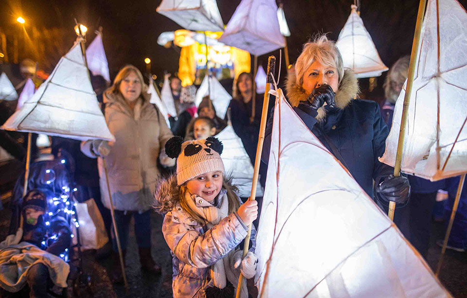 Oldham light parade, families with lanterns
