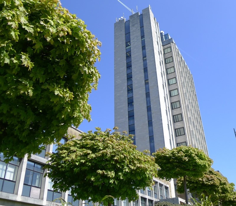 Oldham Civic Centre on a sunny clear day