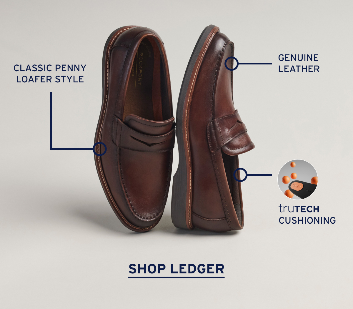 Classic style. Genuine leather. trutech Cusioning. Shop Ledger Now!