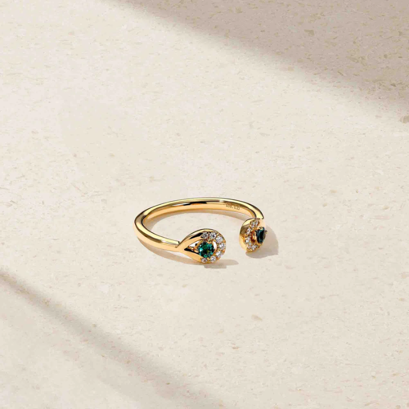 Dewdrop Alexandrite and Diamond Open Ring