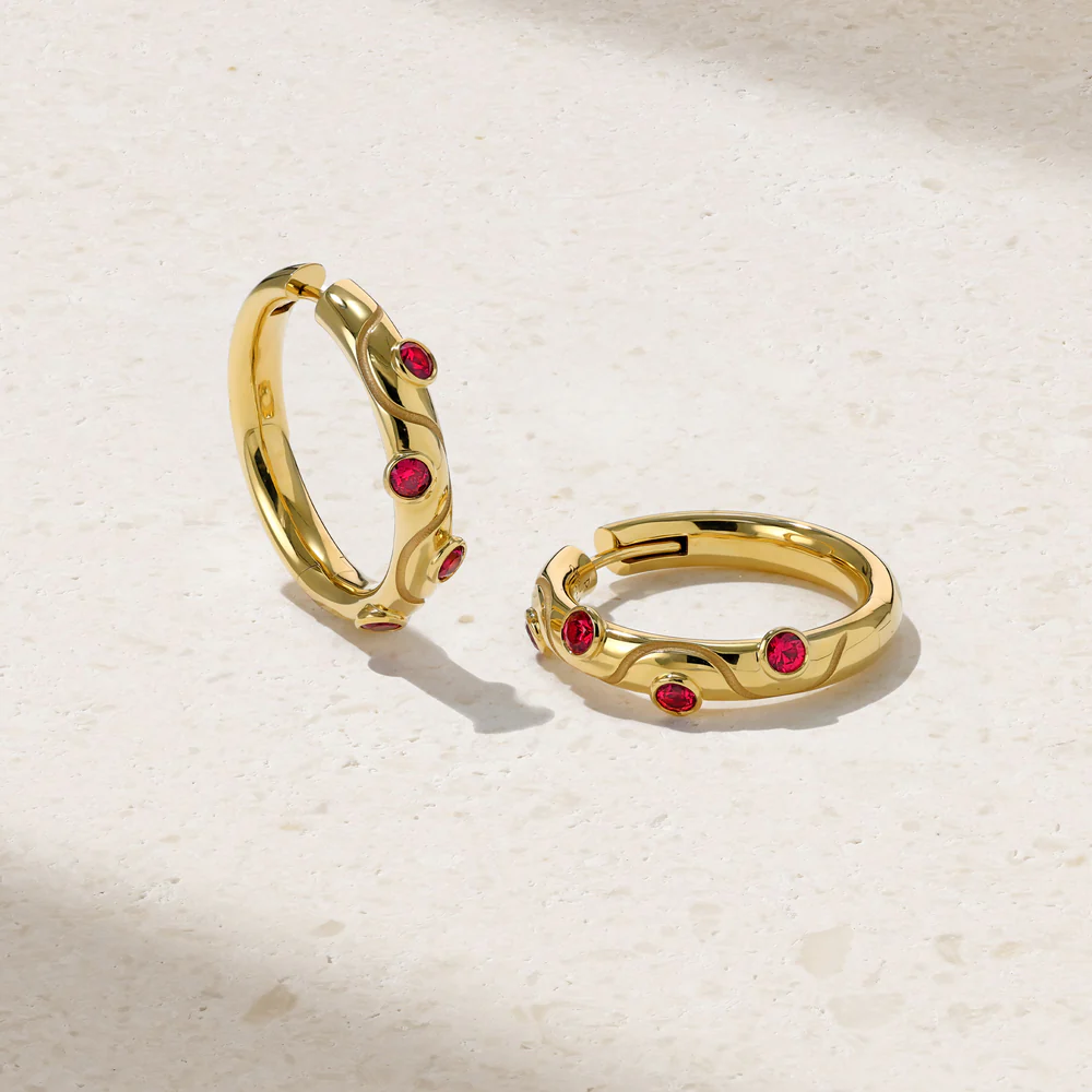 Riva Crest Ruby Hoop Earrings
