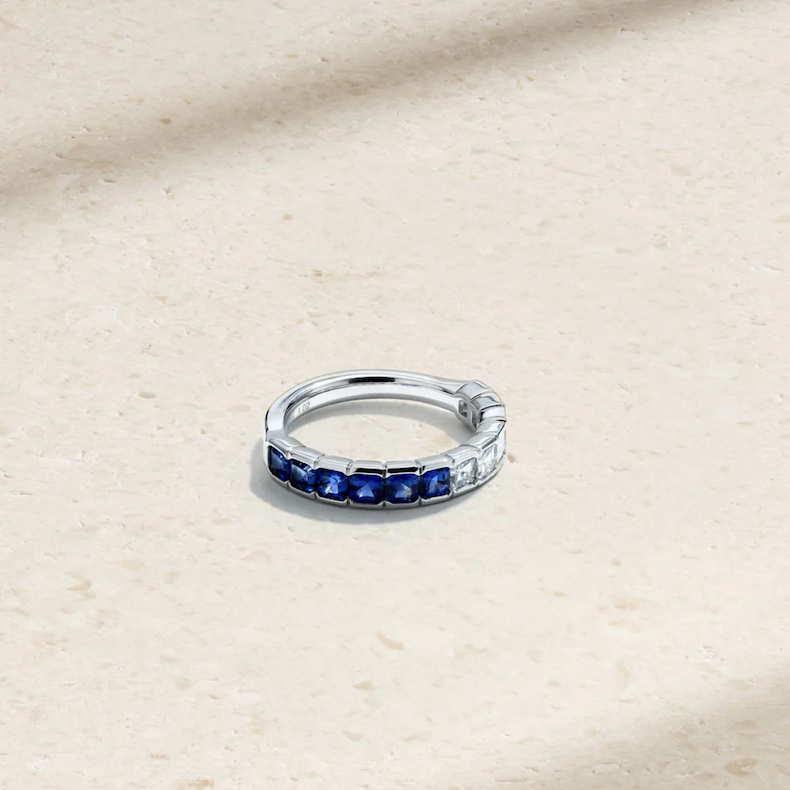 Asscher Cut Half and Half Sapphire and Diamond Band
