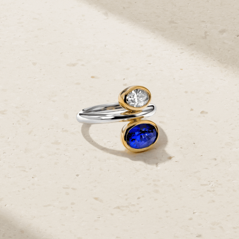 Silky Sapphire and Diamond Gemini Ring