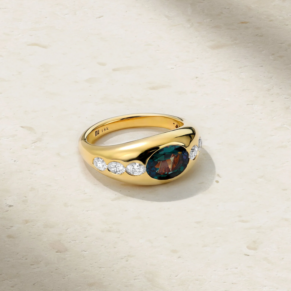 Gypsy Oval Alexandrite and Diamond Ring