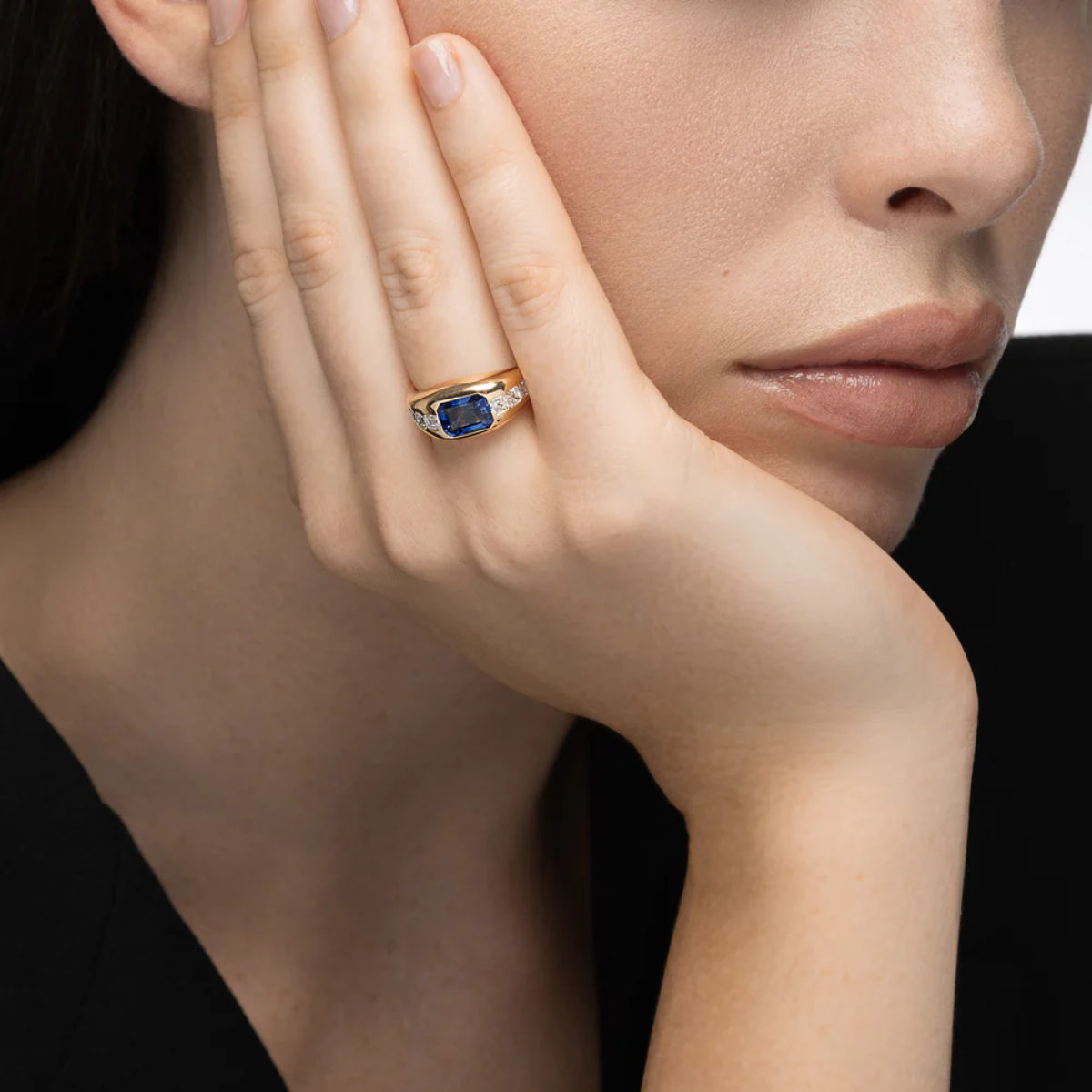 Gypsy Emerald Cut Sapphire and Asscher Diamond Ring
