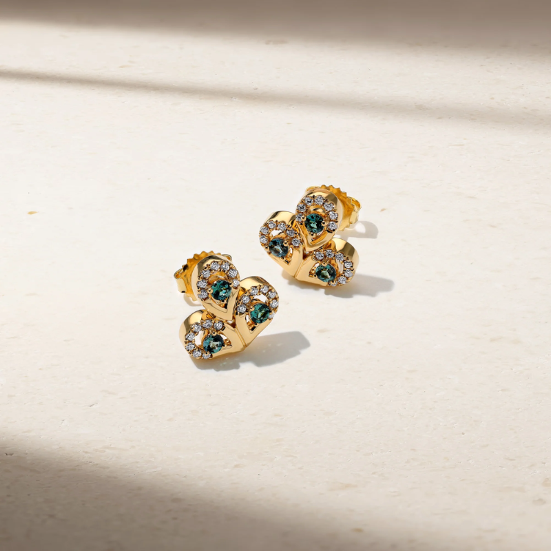 Triple Dewdrop Alexandrite and Diamond Cluster Earrings