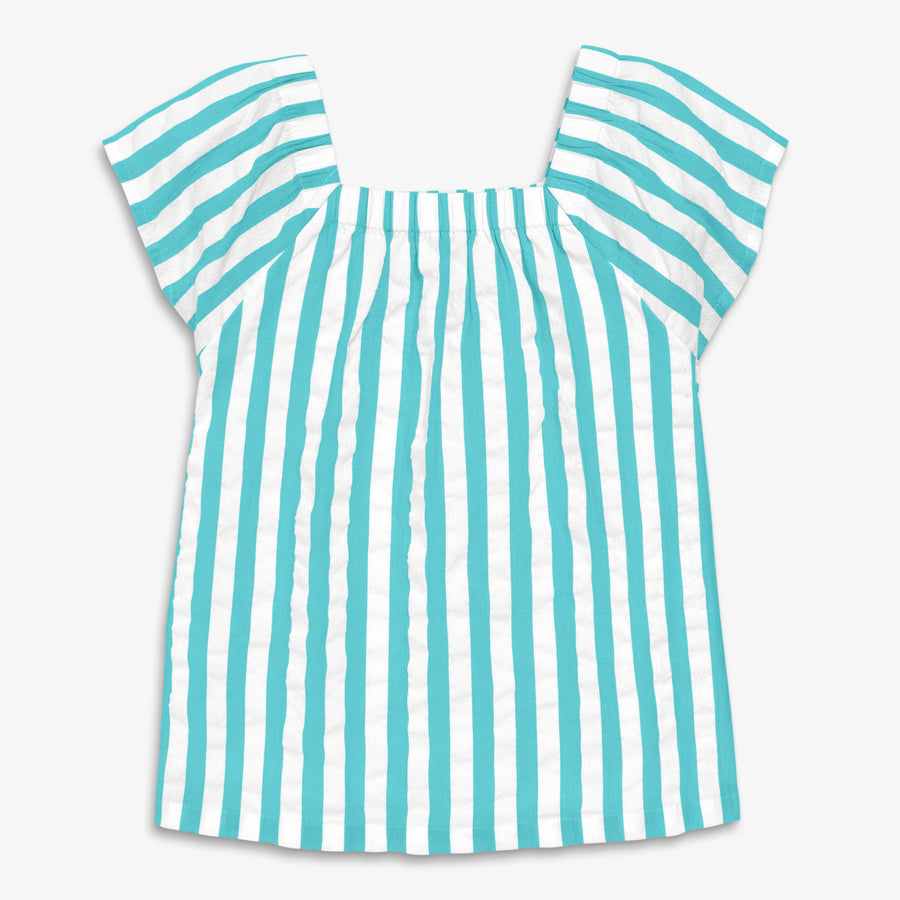 Kids picnic top in seersucker stripe