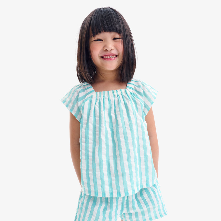 Kids picnic top in seersucker stripe
