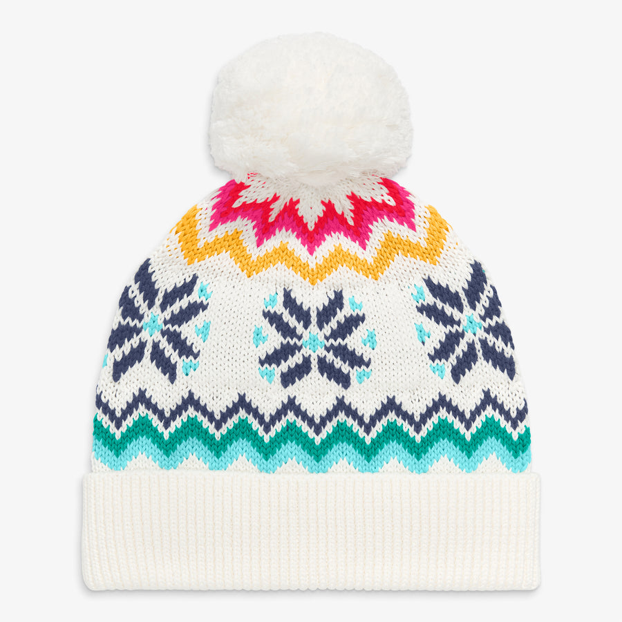 Kids rainbow snowflake fair isle beanie