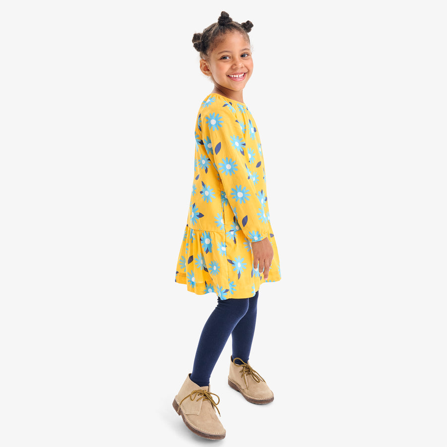 Kids long sleeve swing dress in sunflowers