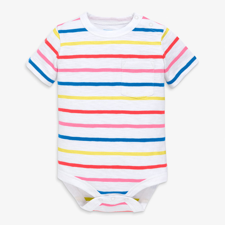 Short sleeve multi-stripe babysuit