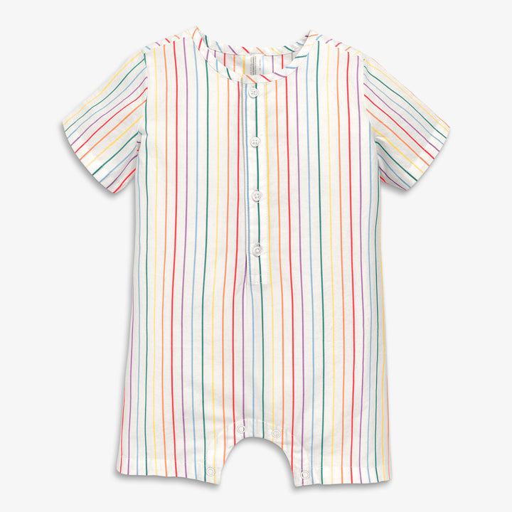 Baby henley picnic shortie in rainbow pinstripe